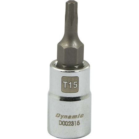 Dynamic Tools 1/4 Drive Torx Head Socket, Std Length Chrome, Torx Bit T15 D002315
